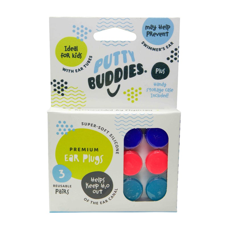 Putty Buddies Earvolution Original Putty Buddies Ear Plugs for Swimming - Invented by an Ear Physician - Moldable  Premium Silicone Ear Plugs - One Size - Waterproof - Made in the USA - 3 pack - Purple/Teal/Magenta - Image 1